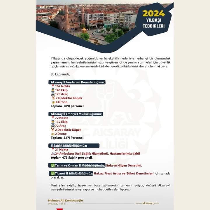 Aksaray Valiliği Yılbaşı Tedbirleri