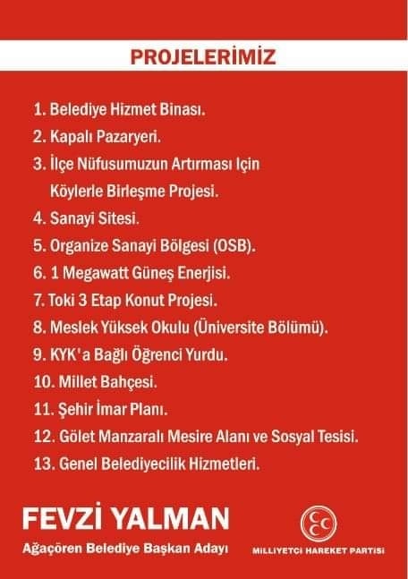 MHP Ağaçören Belediye Başkan Adayı Fevzi Yalman Vaatlerini Belirtti