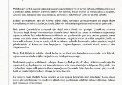 Valimiz Sn. Mehmet Ali Kumbuzoğlu’nun “18 Mart Çanakkale Zaferi ve Şehitleri Anma Günü” Mesajı