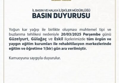 Yoğun Kar Yağışı Nedeniyle Tatil Olan İlçelerimiz