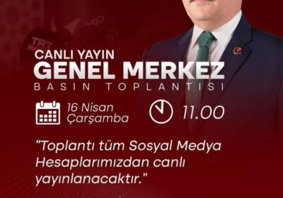 Genel Başkanımız Sayın Mustafa Destici, 16 Nisan Çarşamba günü saat 11:00’de, genel merkezimizde düzenleyeceği basın toplantısında ülke ve dünya gündemini değerlendirecek.