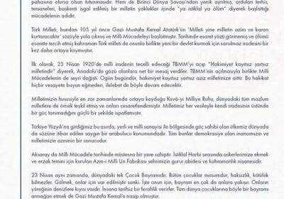 Valimizin 23 Nisan Mesajı